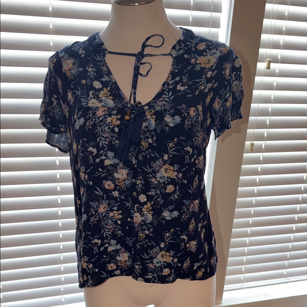 Navy Floral Women's Blouse
